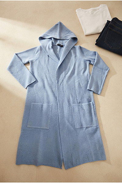 Zwillingsherz Modrý Pletený Kardigan S Kapucí A Kapsami Velikost L-XL