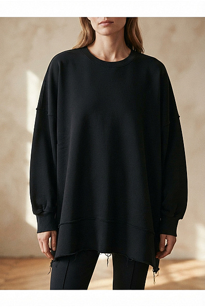 MILANO Dámská černá Bavlněná Mikina Oversized Bez Potisku Velikost XL