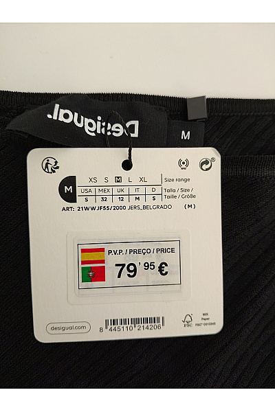 DESIGUAL Černé asymetrické tričko s dlouhým rukávem a odhalenými rameny Velikost EU M | DESIGUAL | obrázek 7