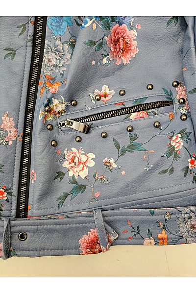 DESIGUAL Modrá květovaná bunda křivák s páskem jarní Vel. IT 42 | DESIGUAL | obrázek 3
