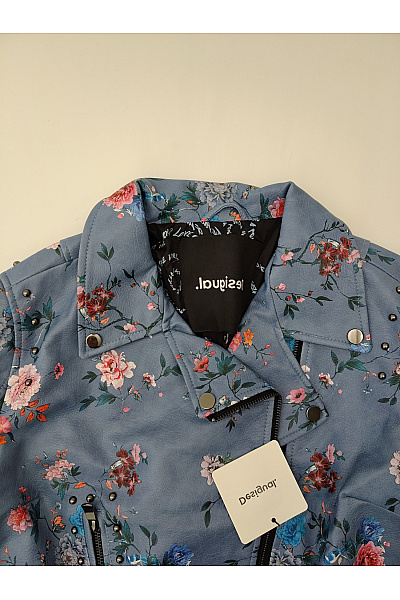 DESIGUAL Modrá květovaná bunda křivák s páskem jarní Vel. IT 42 | DESIGUAL | obrázek 4