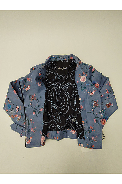 DESIGUAL Modrá květovaná bunda křivák s páskem jarní Vel. IT 42 | DESIGUAL | obrázek 10