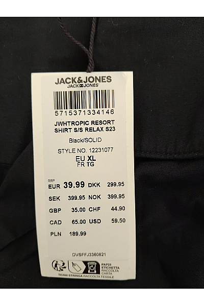 JACK & JONES Pánská černá bavlněná košile s krátkým rukávem regular fit Vel. EU XL | JACK & JONES | obrázek 8