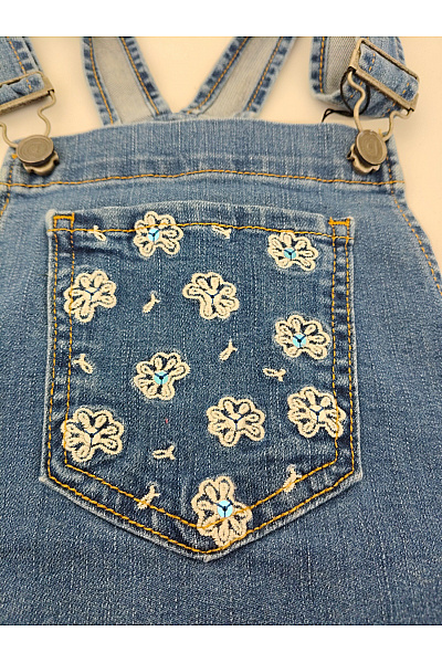 DESIGUAL Dívčí modré bavlněné džínové kraťasy s laclem a výšivkou květin Velikost 7/8 | DESIGUAL | obrázek 5