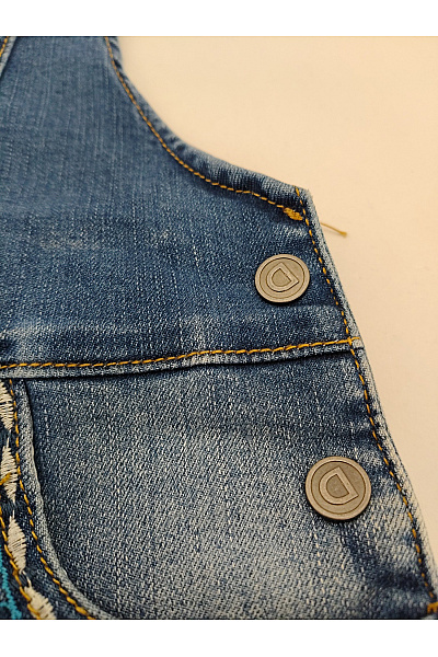 DESIGUAL Dívčí modré bavlněné džínové kraťasy s laclem a výšivkou květin Velikost 7/8 | DESIGUAL | obrázek 6