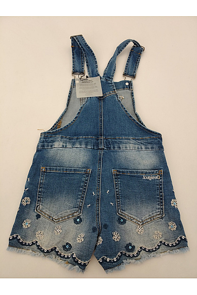 DESIGUAL Dívčí modré bavlněné džínové kraťasy s laclem a výšivkou květin Velikost 7/8 | DESIGUAL | obrázek 8
