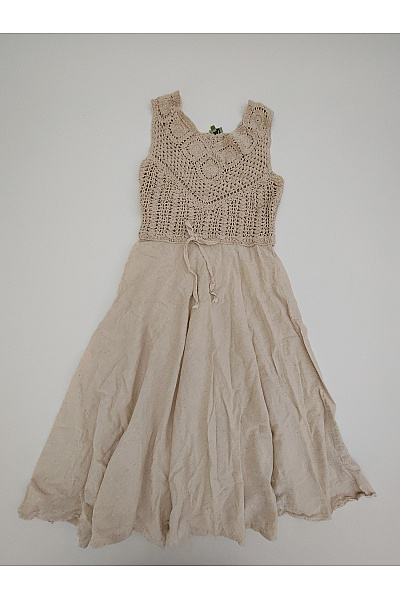 Béžové bavlněné boho letní šaty pletené midi Velikost M | Unimoda | obrázek 2
