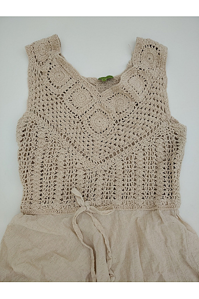Béžové bavlněné boho letní šaty pletené midi Velikost M | Unimoda | obrázek 4