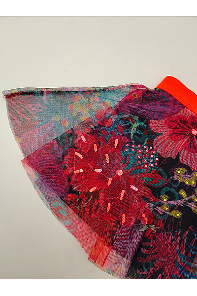 DESIGUAL Dívčí barevná květovaná tylová sukně s neonovým pasem Velikost EU 98/104 | DESIGUAL | obrázek 3