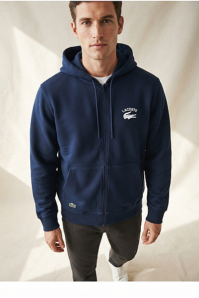 LACOSTE Pánská Bavlněná Mikina Na Zip S Kapucí A Výšivkou Velikost XL