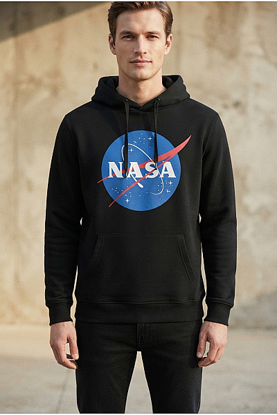 NASA Černá Bavlněná Pánská Mikina S Kapucí A Potiskem Velikost S