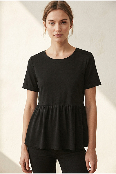 VERO MODA Černé Dámské Basic Tričko S Krátkým Rukávem A Volánem Vel. EU XS