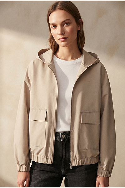 OPUS Béžová Bavlněná Mikina S Kapucí Na Zip Oversized Vel. EU 38