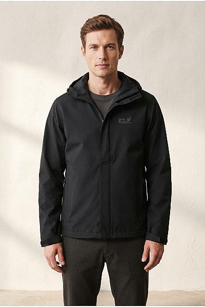Jack Wolfskin Černá Pánská Outdoorová Bunda S Kapucí Vel. L