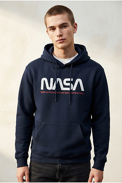 NASA Pánská černá Bavlněná Mikina S Kapucí A Potiskem Vel. S