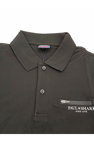 Paul&shark Černé bavlněné polo tričko s krátkým rukávem, límečkem, kapsou a zipem | paul&shark | obrázek 5