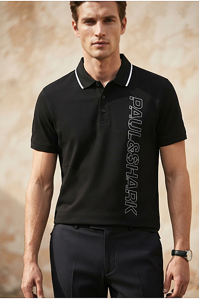 Paul&shark Černé Bavlněné Polo Tričko S Krátkým Rukávem A Nápisem Vel. EU XL