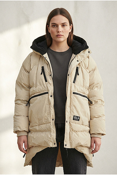 Alife And Kickin Béžová Oversize Zimní Puffer Bunda S Kapucí Vel. EU XL