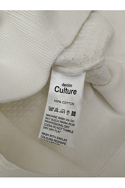 Denim culture Bílý bavlněný pletený pulovr s límečkem na knoflíky Velikost M | denim culture | obrázek 5