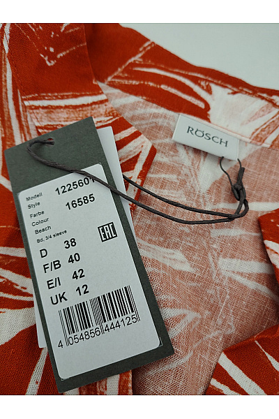 RÖSCH Oranžové lněné šaty s listovým vzorem letní volné Vel. DE 38 | RÖSCH | obrázek 5