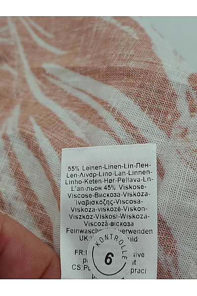 RÖSCH Oranžové lněné šaty s listovým vzorem letní volné Vel. DE 38 | RÖSCH | obrázek 7
