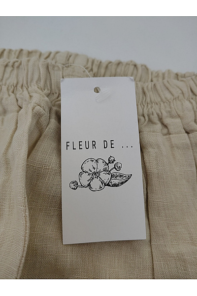 Fleur de sel Béžové lněné široké letní kalhoty s pružným pasem Vel. XXS | fleur de sel | obrázek 5