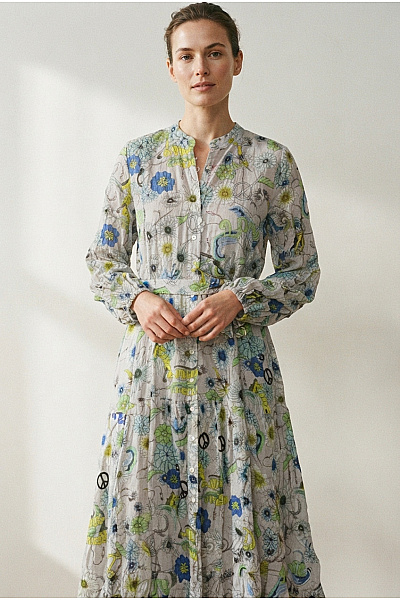 Miss Parisienne Barevné Maxi Košilové šaty S Dlouhým Rukávem Květované Boho