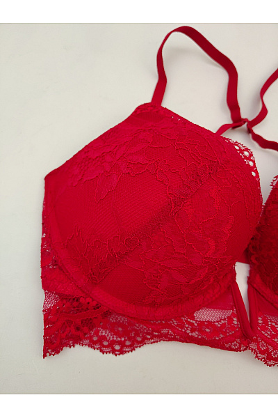 La Senza Červená krajková push up podprsenka s hlubokým výstřihem a překříženými ramínky | La Senza | obrázek 3