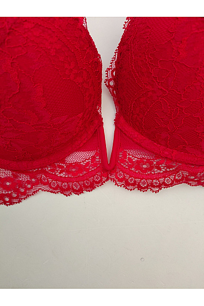 La Senza Červená krajková push up podprsenka s hlubokým výstřihem a překříženými ramínky | La Senza | obrázek 8