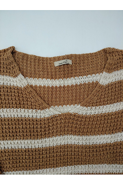 MADE IN ITALY Hnědý pruhovaný pletený pulovr s výstřihem do V Vel. XXL | MADE IN ITALY | obrázek 4