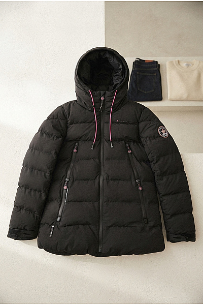 Canadian-peak Černá Prošívaná Zimní Bunda S Kapucí Velikost EU 1/S
