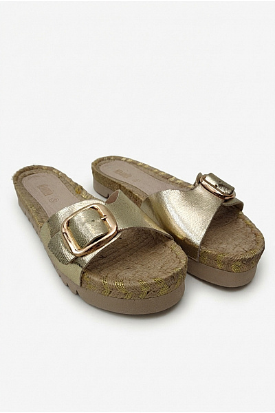 Mandel Sandals Zlaté Dámské Pantofle Na Platformě S Přezkou Velikost EU 39