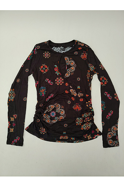 DESIGUAL Dámské černé tričko s dlouhým rukávem, květinový vzor, zavinovací, průstřihy Velikost IT S | DESIGUAL | obrázek 2