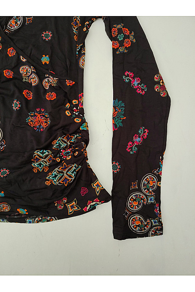 DESIGUAL Dámské černé tričko s dlouhým rukávem, květinový vzor, zavinovací, průstřihy Velikost IT S | DESIGUAL | obrázek 3