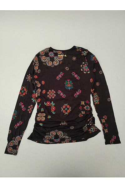 DESIGUAL Dámské černé tričko s dlouhým rukávem, květinový vzor, zavinovací, průstřihy Velikost IT S | DESIGUAL | obrázek 8