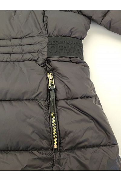 Geographical Norway Černá prošívaná zimní dlouhá bunda s kapucí se zipem Vel. EU 5/XXL | Geographical Norway | obrázek 4