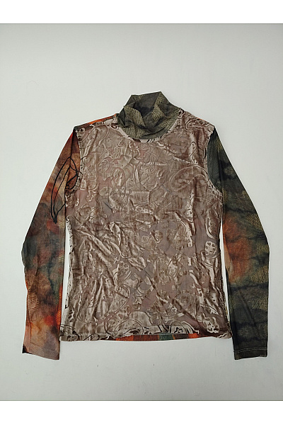 DESIGUAL Dámské hnědé tričko s dlouhým rukávem se stojáčkem a vzorem Velikost M | DESIGUAL | obrázek 2