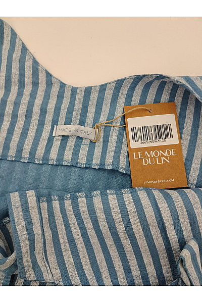 LE MONDE DU LIN Modré lněné pruhované šaty na ramínka propínací Velikost L/XL | LE MONDE DU LIN | obrázek 5