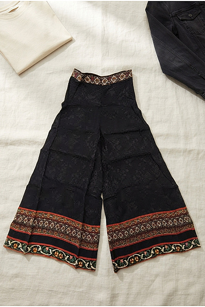 DESIGUAL Černé široké Kalhoty Palazzo Boho Letní Velikost EU 36
