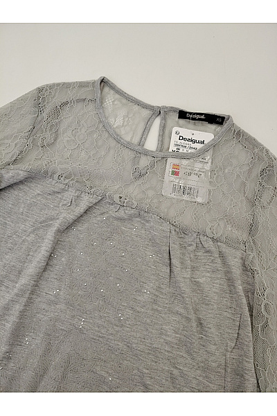 DESIGUAL Šedá krajková halenka s dlouhými zvonovými rukávy Vel. EU XS | DESIGUAL | obrázek 6