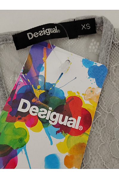 DESIGUAL Šedá krajková halenka s dlouhými zvonovými rukávy Vel. EU XS | DESIGUAL | obrázek 7