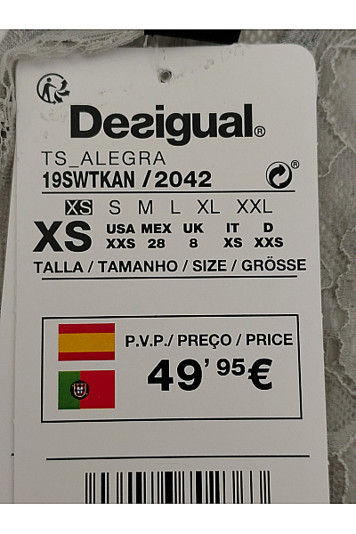 DESIGUAL Šedá krajková halenka s dlouhými zvonovými rukávy Vel. EU XS | DESIGUAL | obrázek 8
