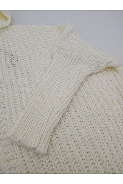 MOE Bílý pletený kardigan s kapucí a netopýřími rukávy Vel. ONE SIZE | MOE | obrázek 4