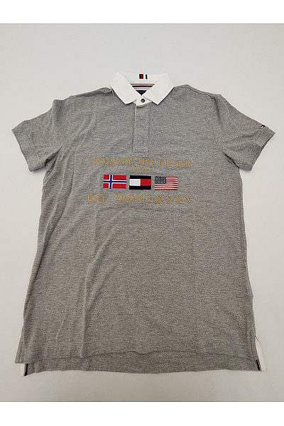 TOMMY HILFIGER Šedé bavlněné polo tričko s krátkým rukávem výšivkou a nápisem Vel. S | TOMMY HILFIGER | obrázek 2