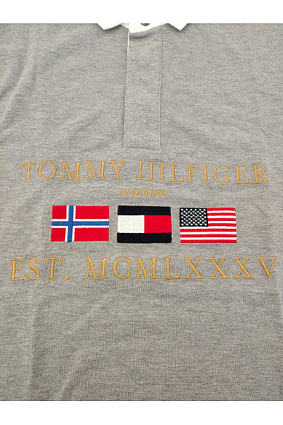 TOMMY HILFIGER Šedé bavlněné polo tričko s krátkým rukávem výšivkou a nápisem Vel. S | TOMMY HILFIGER | obrázek 4