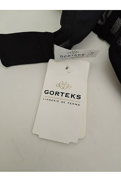 GORTEKS Černá puntíkovaná kosticová podprsenka se síťovanými detaily Velikost EU 70F | GORTEKS | obrázek 9