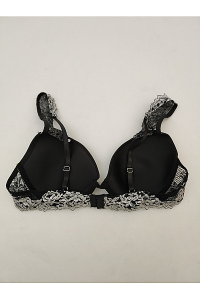 JUST FOR VICTORIA Černobílá krajková push up podprsenka s ozdobnými ramínky Velikost EU 85C | JUST FOR VICTORIA | obrázek 4
