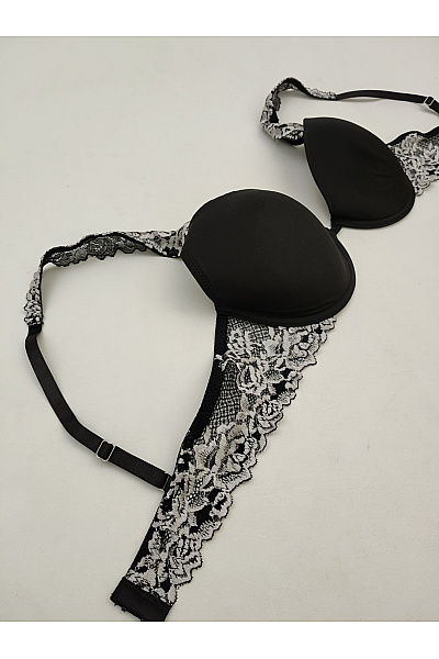 JUST FOR VICTORIA Černobílá krajková push up podprsenka s ozdobnými ramínky Velikost EU 85C | JUST FOR VICTORIA | obrázek 6