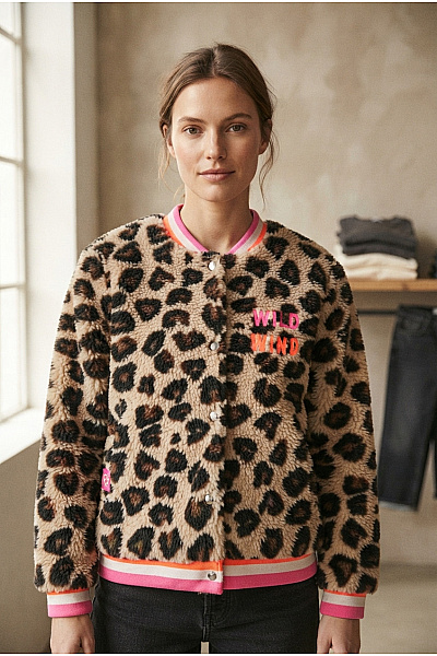 Zwillingsherz Béžová Leopardí Plyšová Bomber Bunda Vel. L