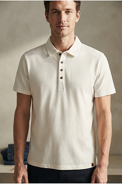Camel Active Bílé Bavlněné Pánské Polo Tričko S Krátkým Rukávem A Knoflíky Velikost L